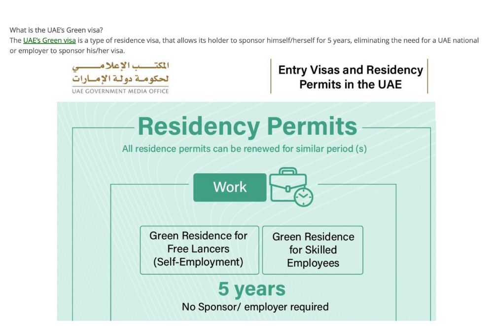 Screenshot Of UAE Government Website For Green Visa
