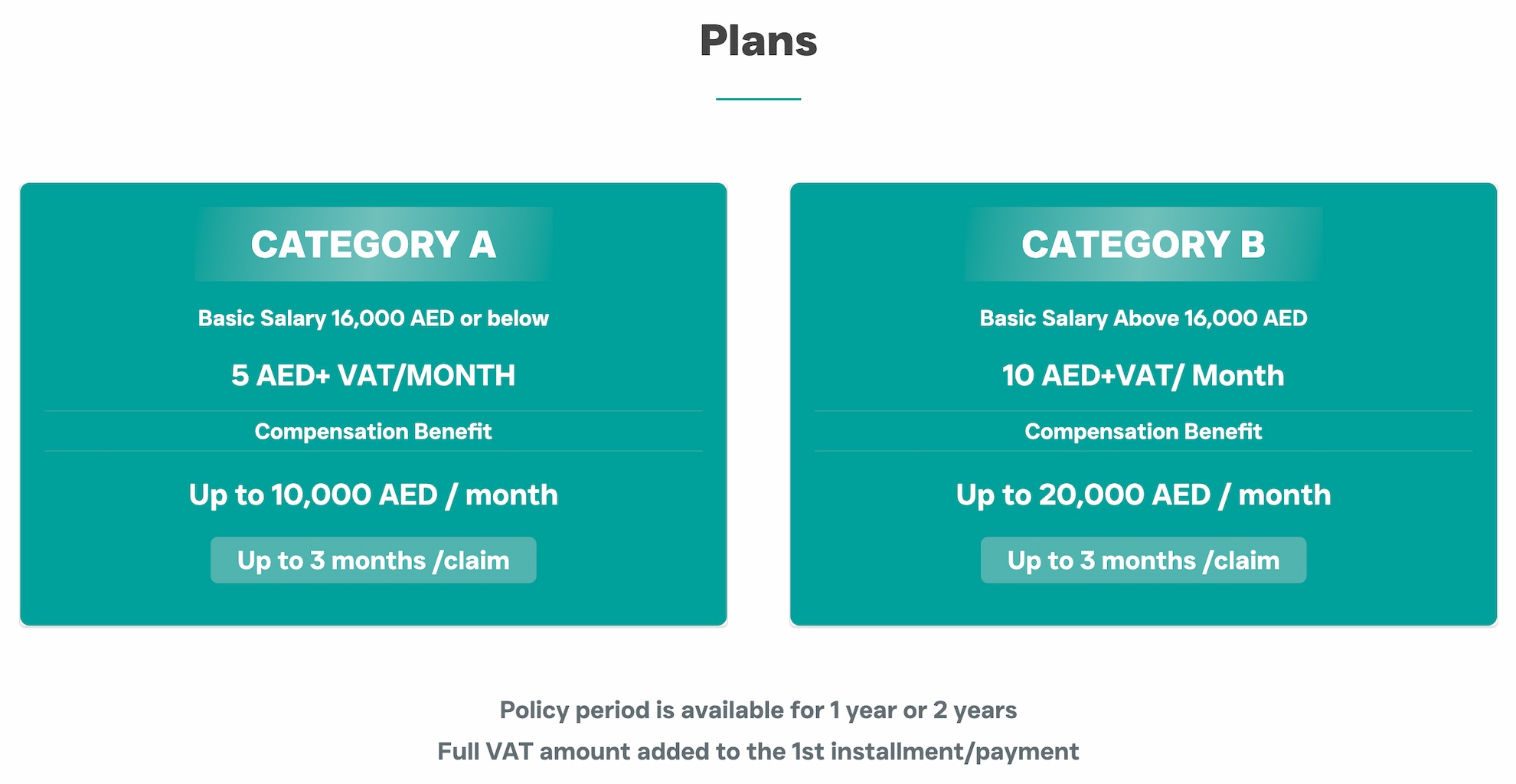 Screenshot of ILOE Webpage detailing the insurance tiers of the ILOE insurance scheme in the UAE.