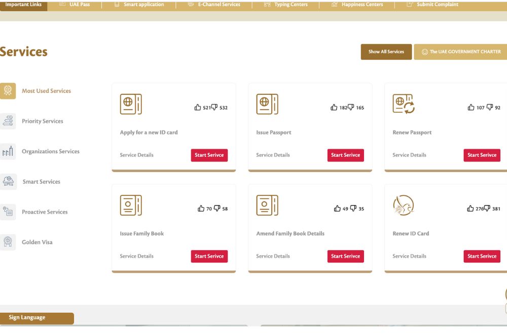 Screenshot Of The UAE ICP Website For Emirates ID 