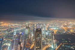 UAE Cityscape At Night Aerial View