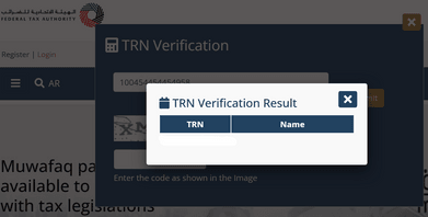 screenshot of TRN verification from website