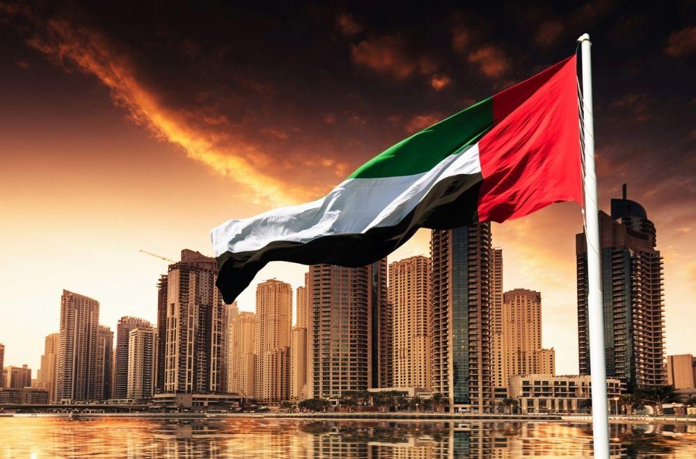UAE Flag And Dubai Skyline